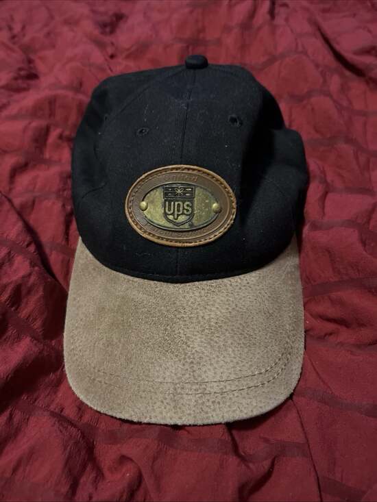 UPS United Parcel Service baseball hat cap metal logo brown suede Legend Made